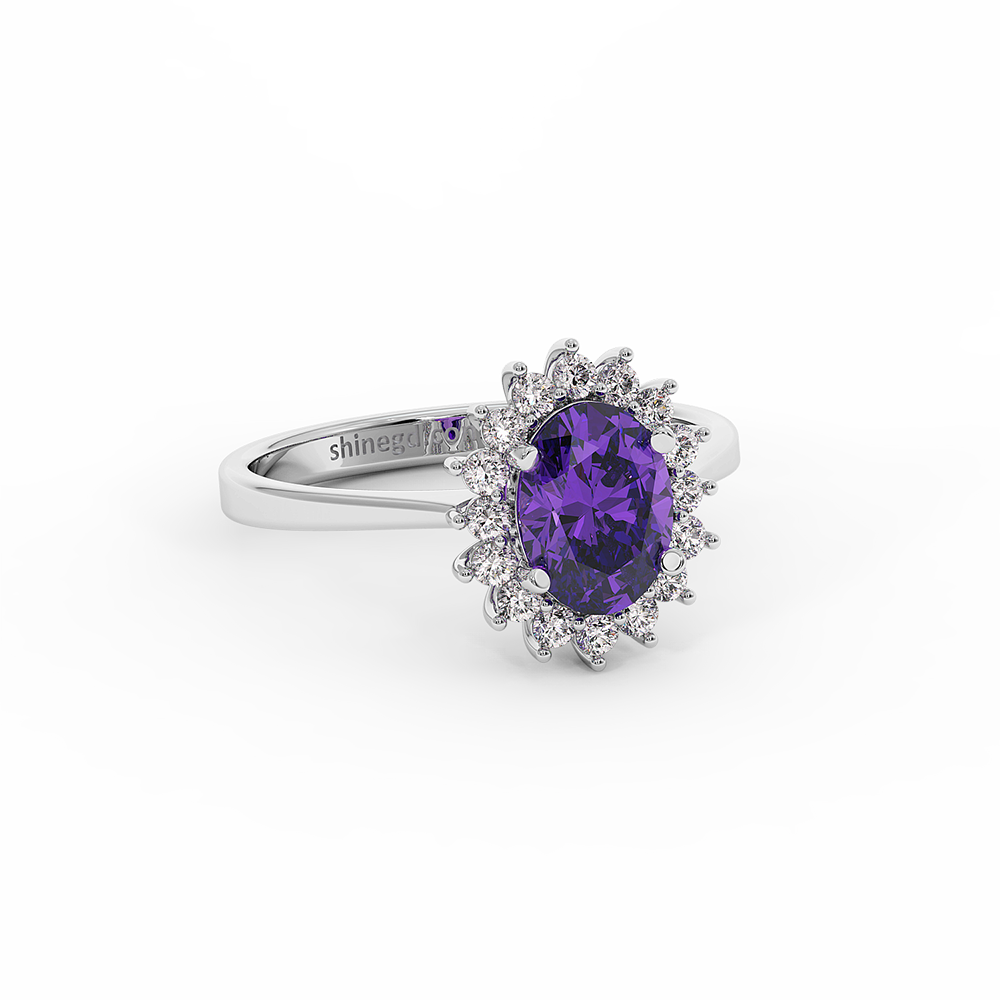 18K Gold Diamond Amethyst Ring