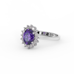18K Gold Diamond Amethyst Ring