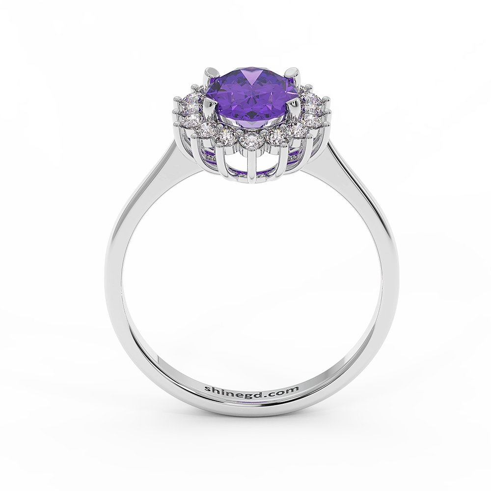 18K Gold Oval Amethyst Diamond Diana Ring