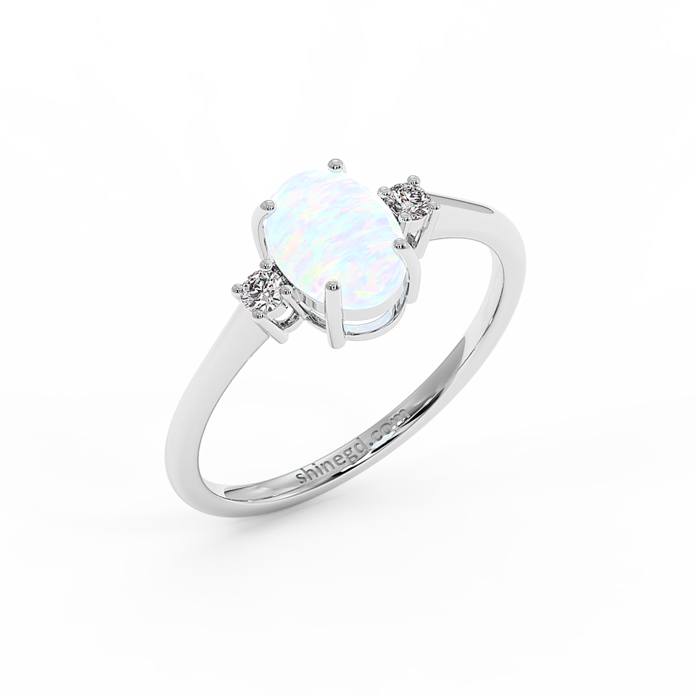 18K Gold Oval Opal Diamond Ring