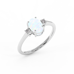 18K Gold Oval Opal Diamond Ring