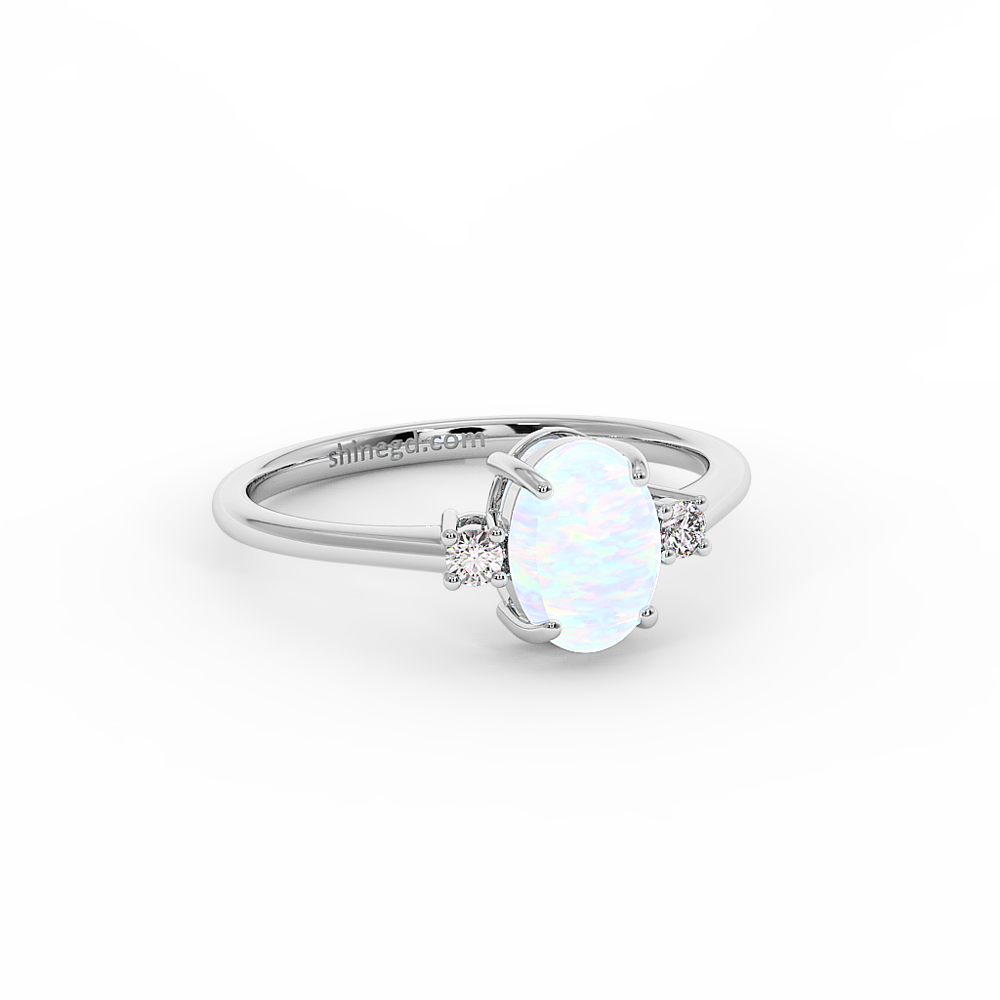 18K Gold Oval Opal Diamond Ring