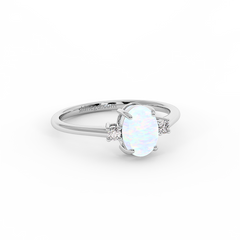18K Gold Oval Opal Diamond Ring