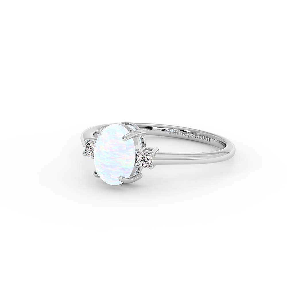 18K Gold Oval Opal Diamond Ring