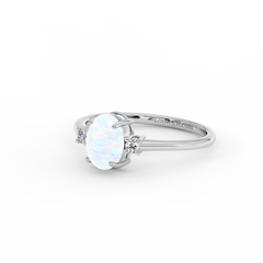 18K Gold Oval Opal Diamond Ring