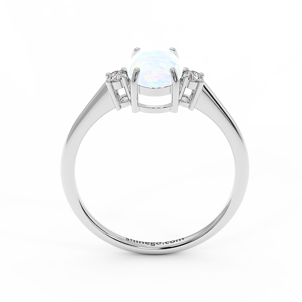 18K Gold Oval Opal Diamond Ring