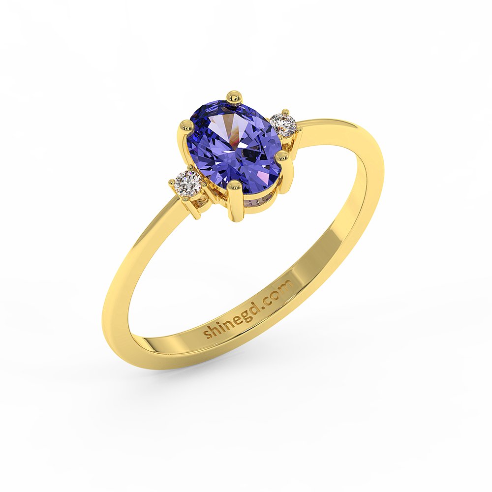 18K Gold Oval Tanzanite with Diamond Ring