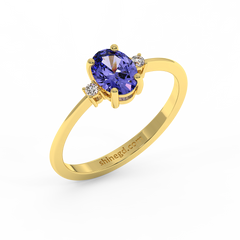 18K Gold Oval Tanzanite with Diamond Ring