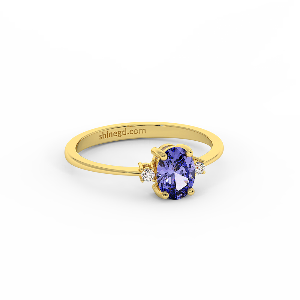 18K Gold Oval Tanzanite with Diamond Ring