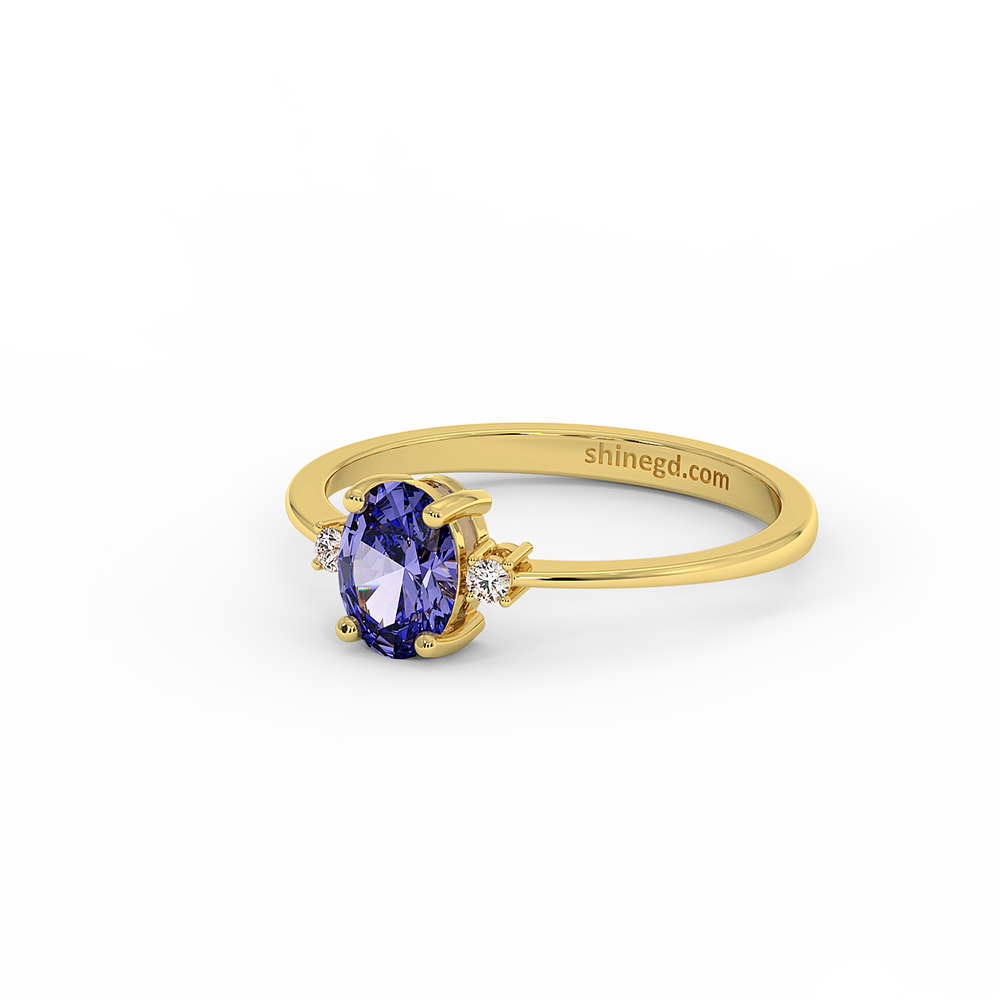 18K Gold Oval Tanzanite with Diamond Ring