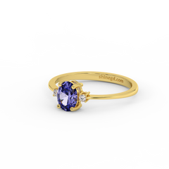 18K Gold Oval Tanzanite with Diamond Ring