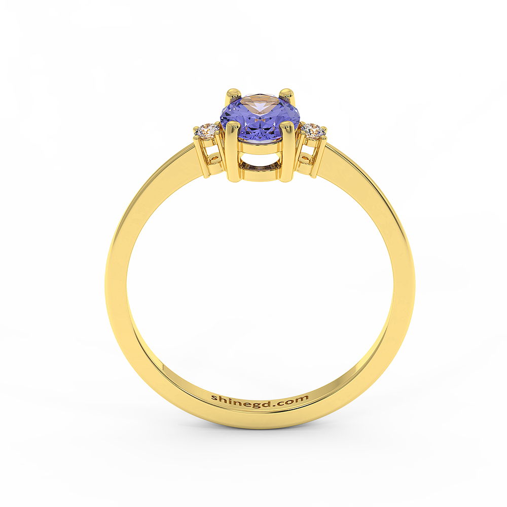 18K Gold Oval Tanzanite with Diamond Ring