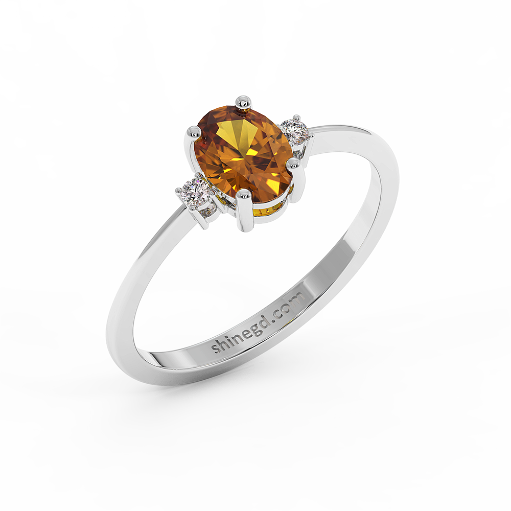 18K Gold Oval Citrine Diamond Ring