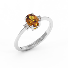 18K Gold Oval Citrine Diamond Ring