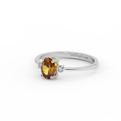18K Gold Oval Citrine Diamond Ring