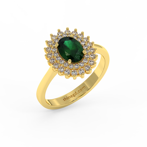 18K Gold Diamond Emerald Ring