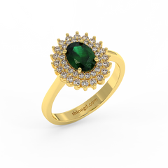 18K Gold Diamond Emerald Ring