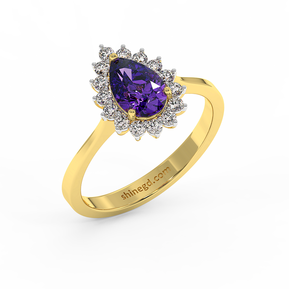 18K Gold Diamond Amethyst Ring
