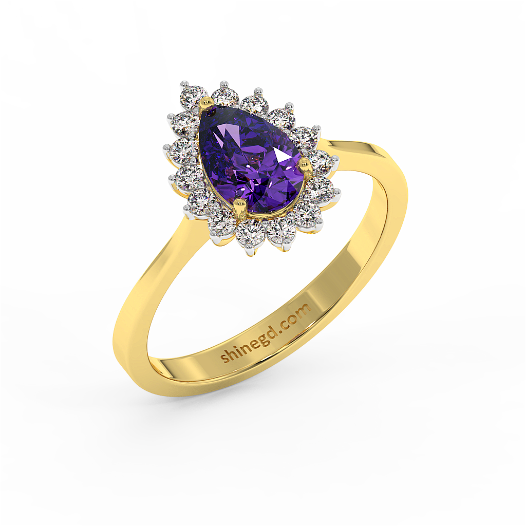 18K Gold Diamond Amethyst Ring