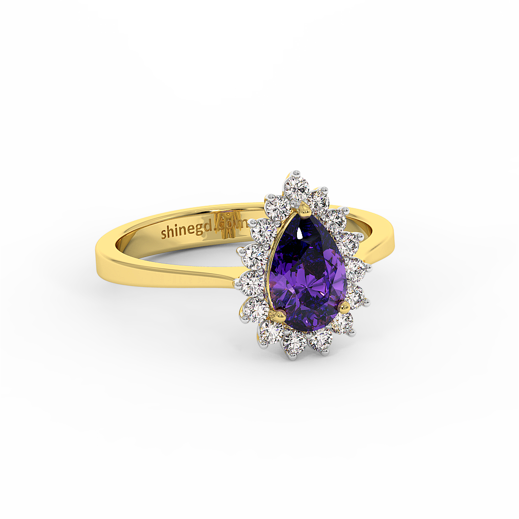 18K Gold Diamond Amethyst Ring