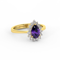 18K Gold Diamond Amethyst Ring