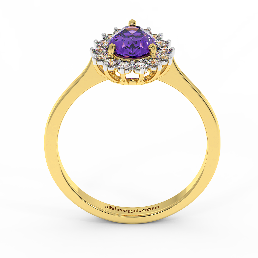 18K Gold Diamond Amethyst Ring