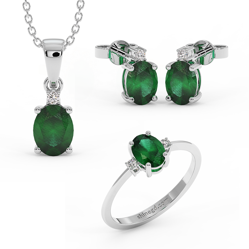 18K Gold Diamond Emerald Set