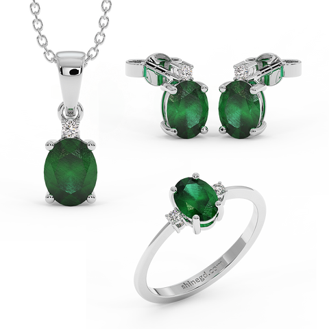 18K Gold Diamond Emerald Set