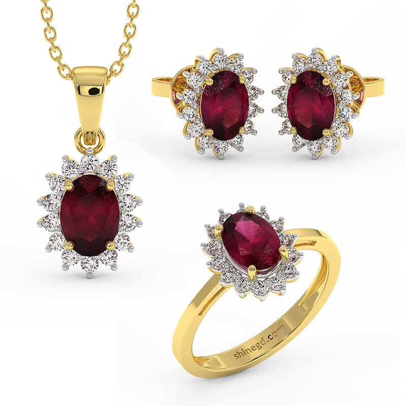 18K Gold Diamond Ruby Set