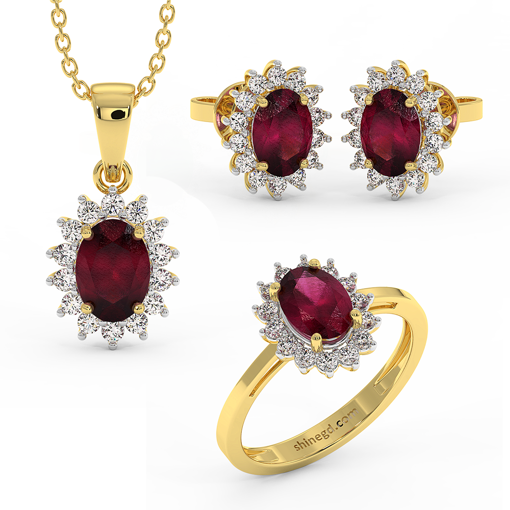 18K Gold Diamond Ruby Set