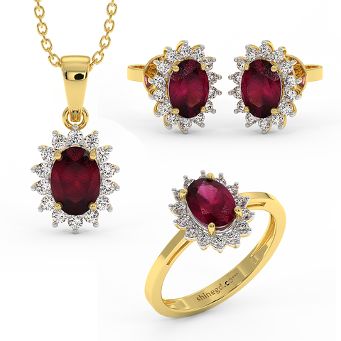 18K Gold Diamond Ruby Set