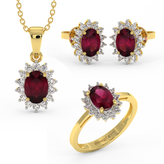 18K Gold Diamond Ruby Set