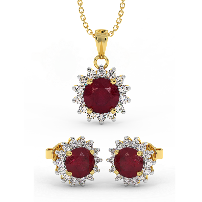 18K Gold Diamond Ruby Set