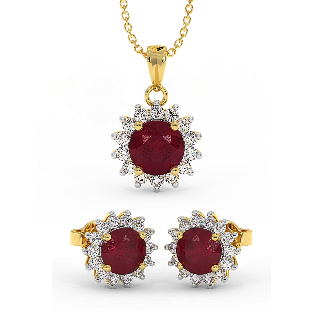 18K Gold Diamond Ruby Set