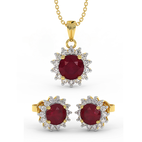 18K Gold Diamond Ruby Set