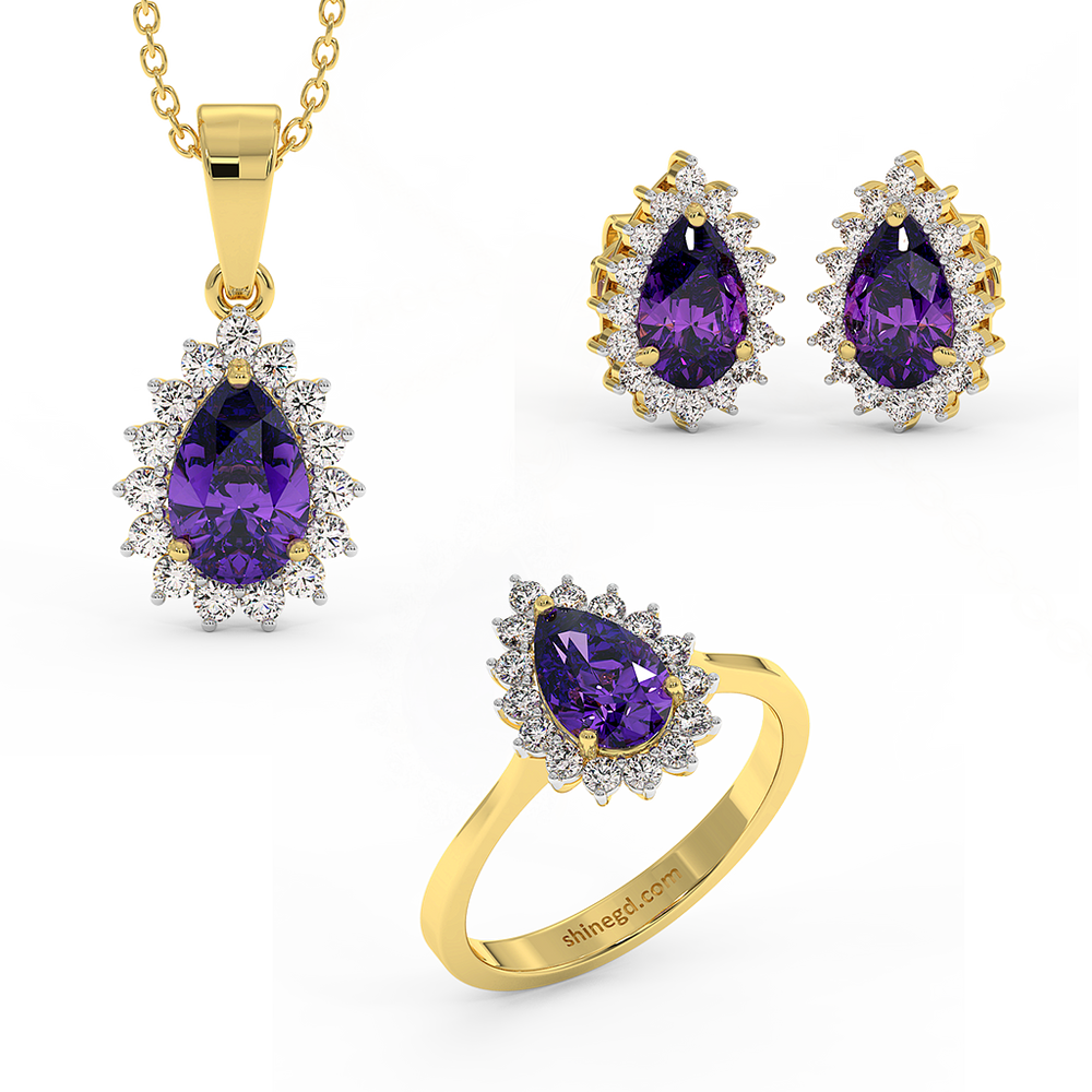18K Gold Diamond Amethyst Set