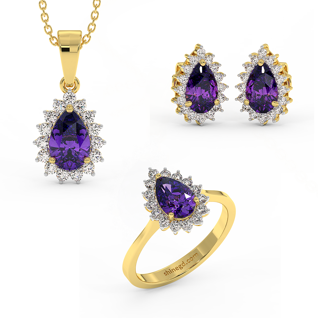 18K Gold Diamond Amethyst Set