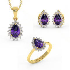 18K Gold Diamond Amethyst Set