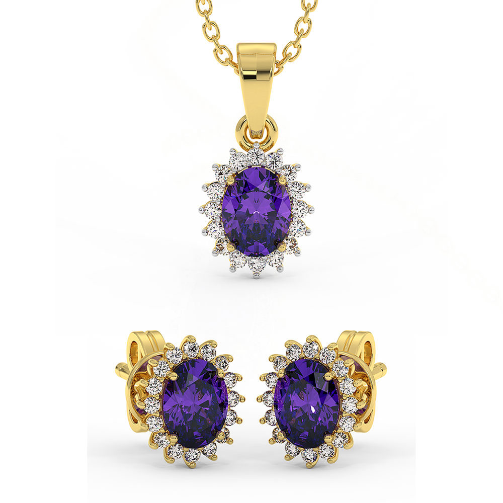 18K Gold Diamond Amethyst Set