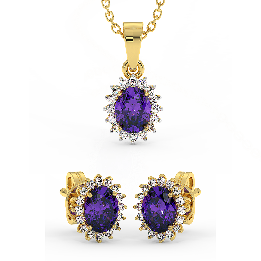 18K Gold Diamond Amethyst Set