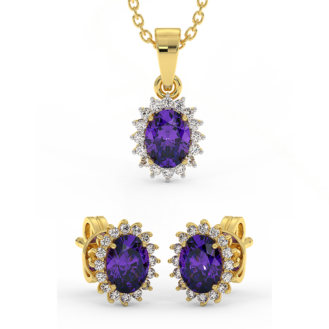 18K Gold Diamond Amethyst Set