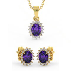 18K Gold Diamond Amethyst Set