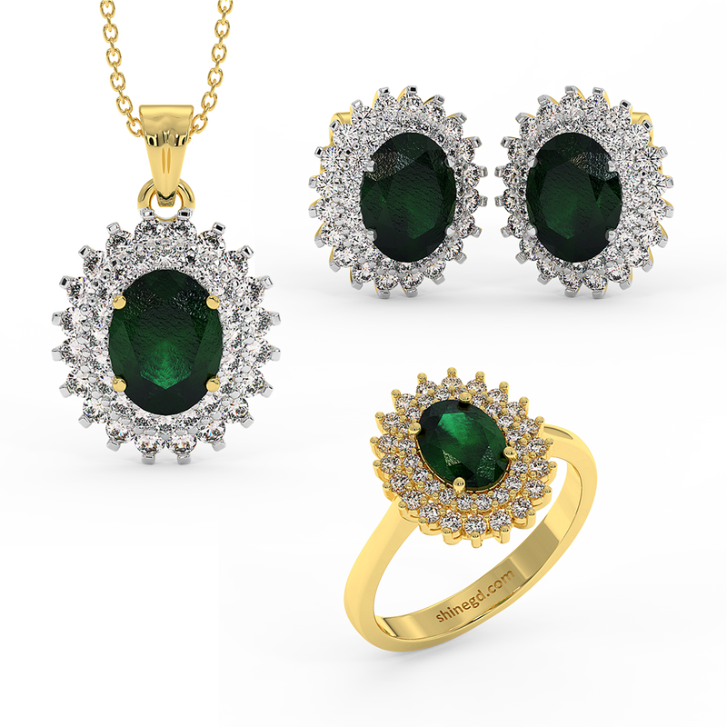 18K Gold Diamond Emerald Set