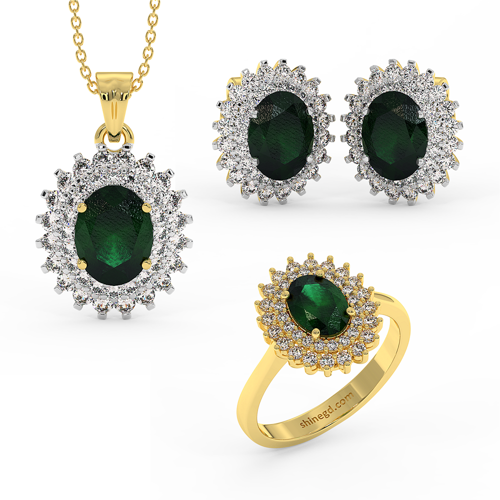 18K Gold Diamond Emerald Set