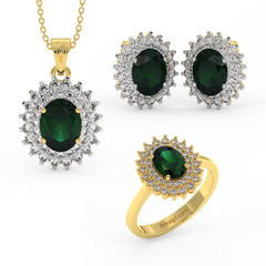 18K Gold Diamond Emerald Set