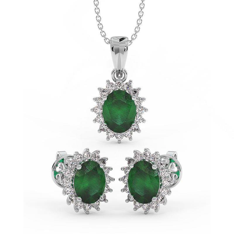18K Gold Diamond Emerald Set