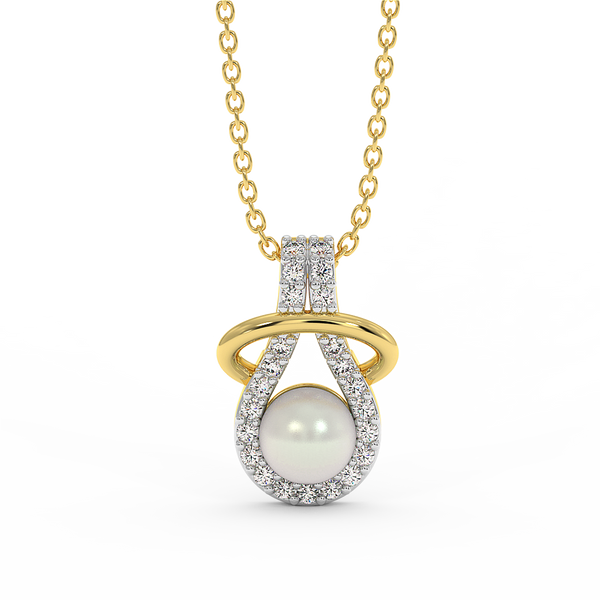 18K Gold Diamond Pearl Necklace