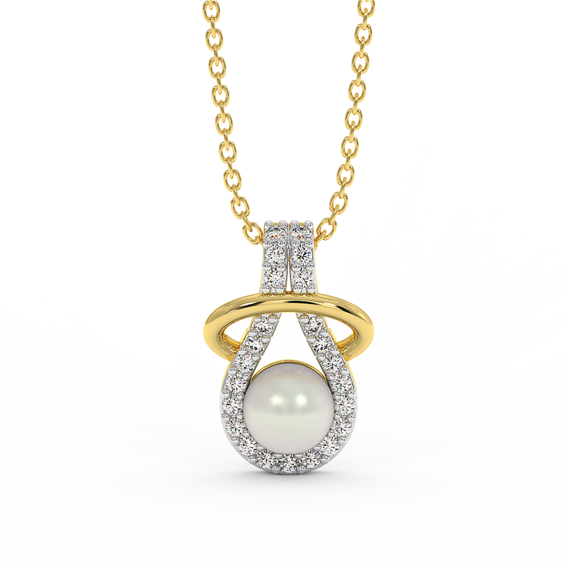 18K Gold Diamond Pearl Necklace