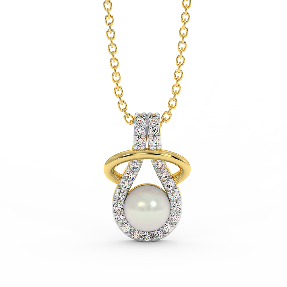 18K Gold Pearl & Diamond Pendant Necklace