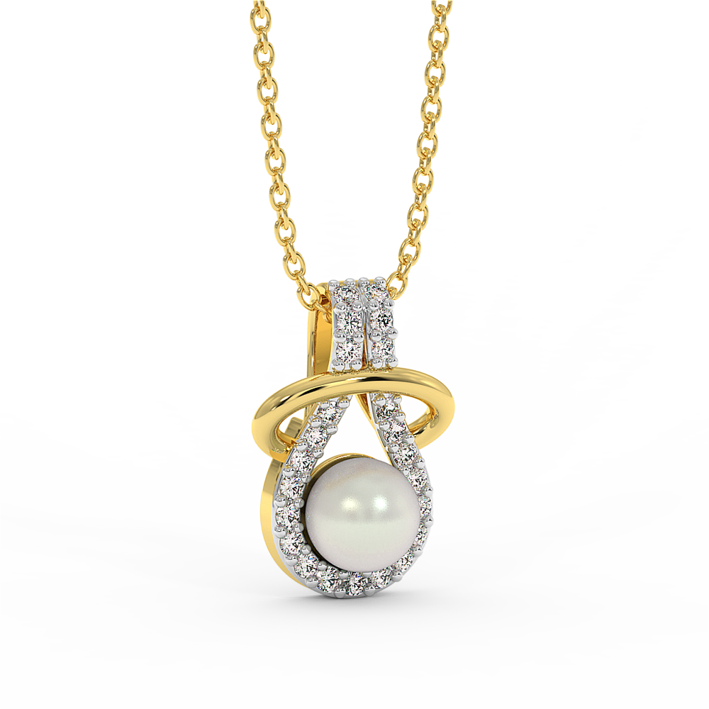 18K Gold Pearl & Diamond Pendant Necklace
